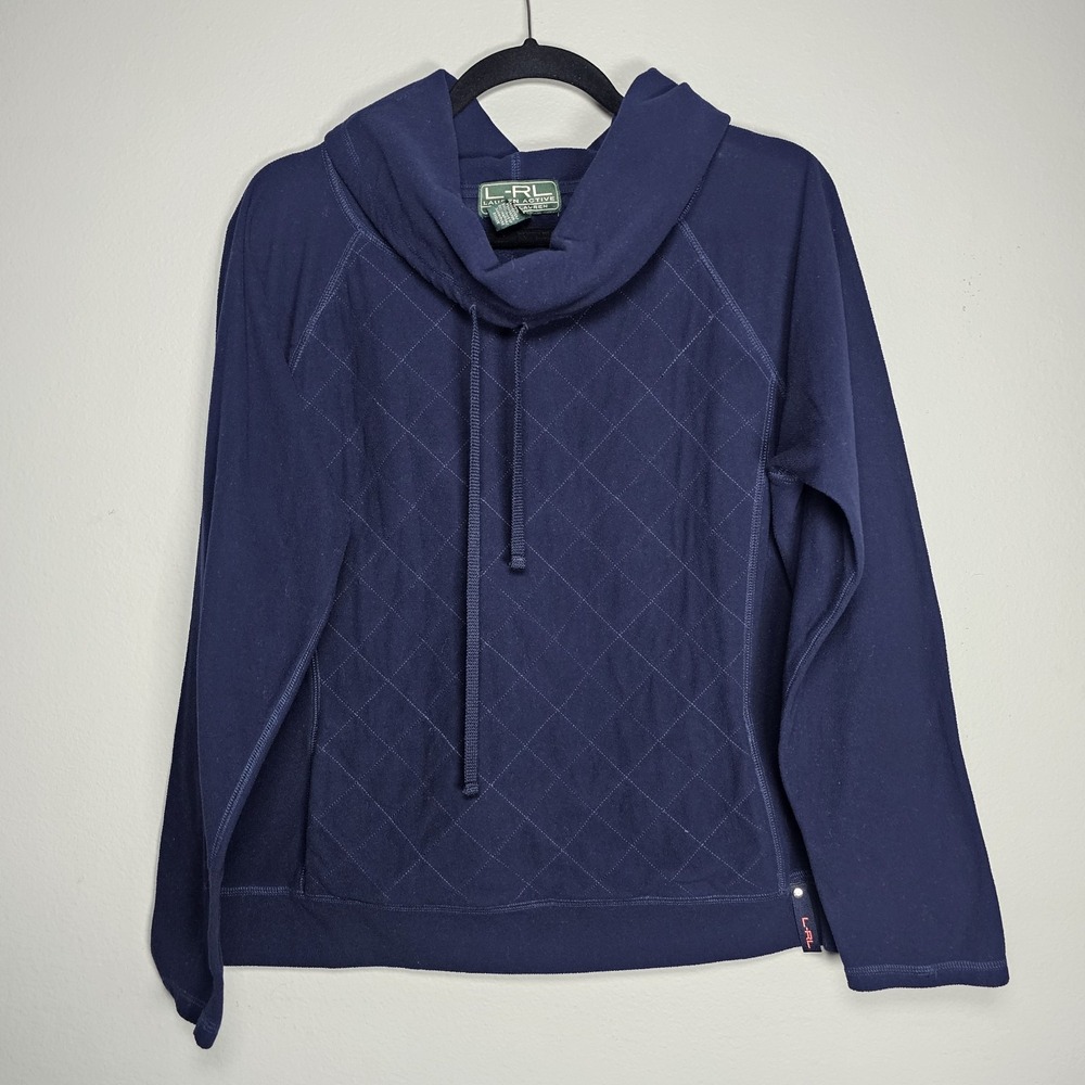 Ralph Lauren Active‎ Sweatshirt Womens XL Cowl Neck Drawstring Sweater Blue Top
